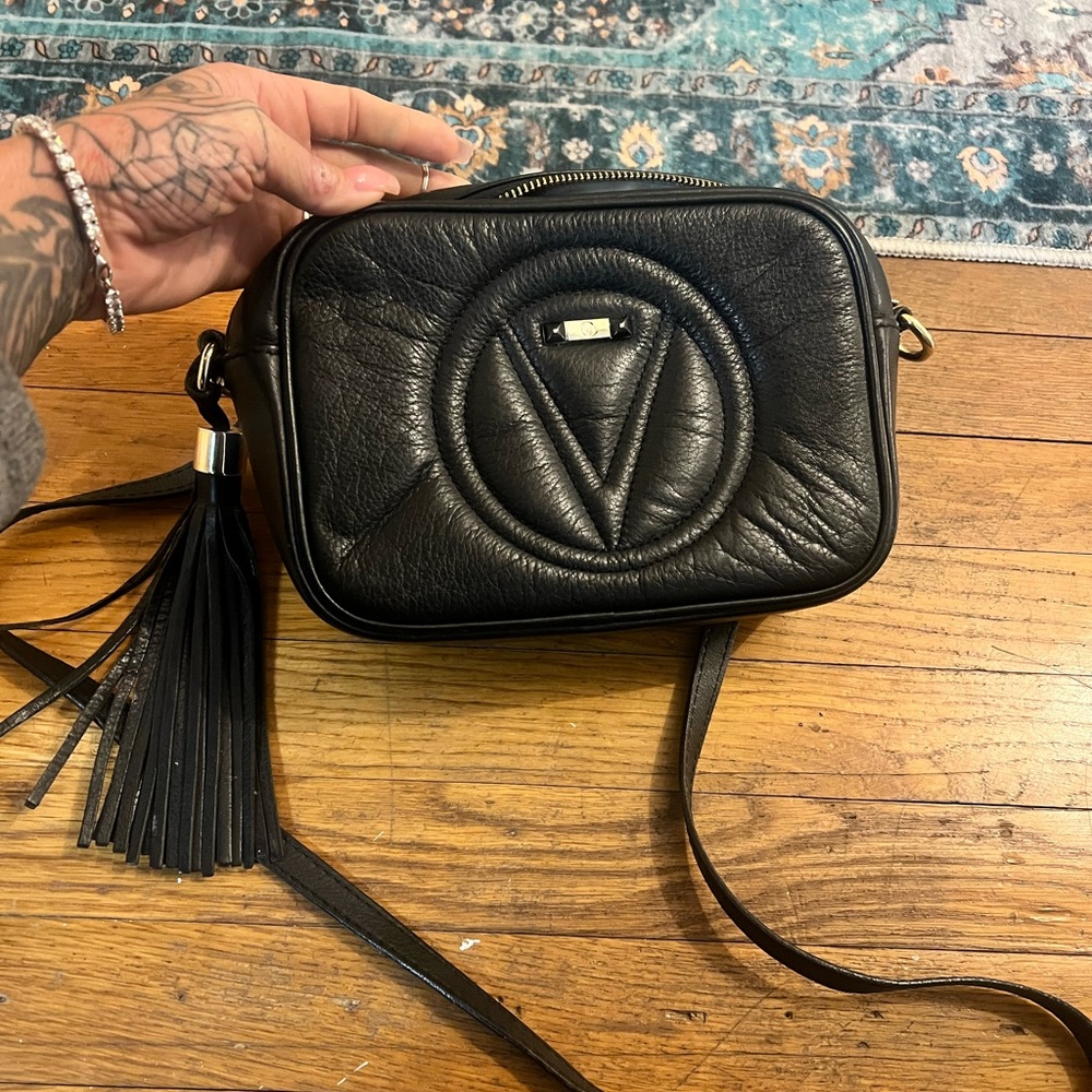 Valentino Black Leather Crossbody Bag with Tassel
